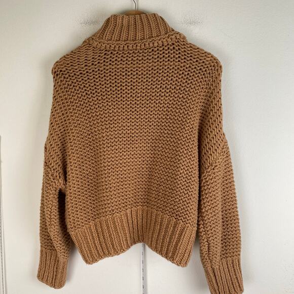Free People My Only Sunshine Sweater Size M Camel Tan Oversize Chunky Mock Boho - Picture 10 of 14